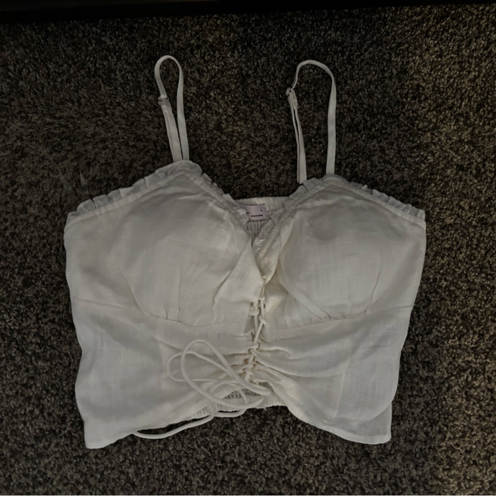 Women's L lace up cropped top white SO adjustable straps